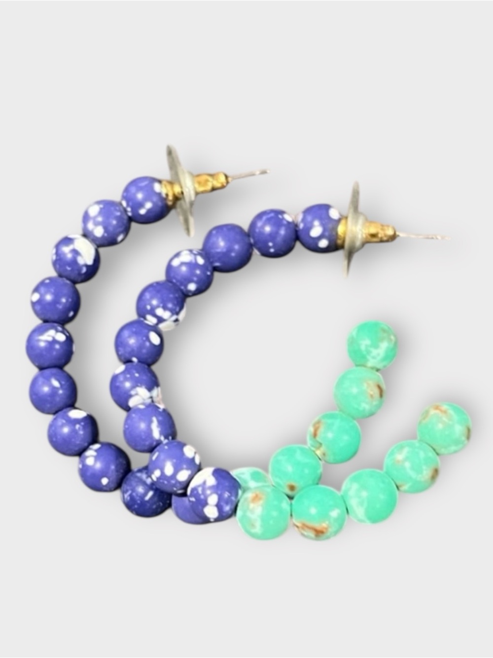 Cobalt and Jade Beaded Hoop Earrings
